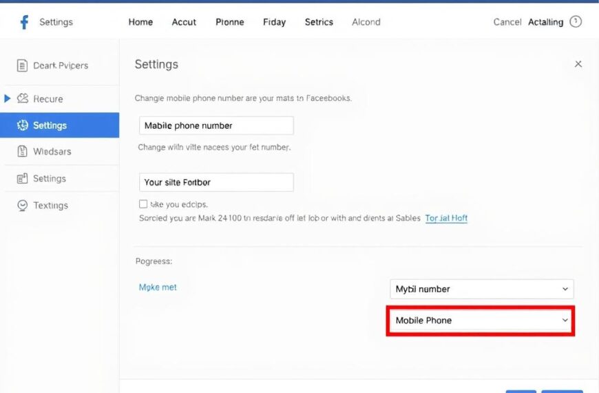 Ekran zmiany numeru telefonu na Facebooku pokazujący sekcję ustawień